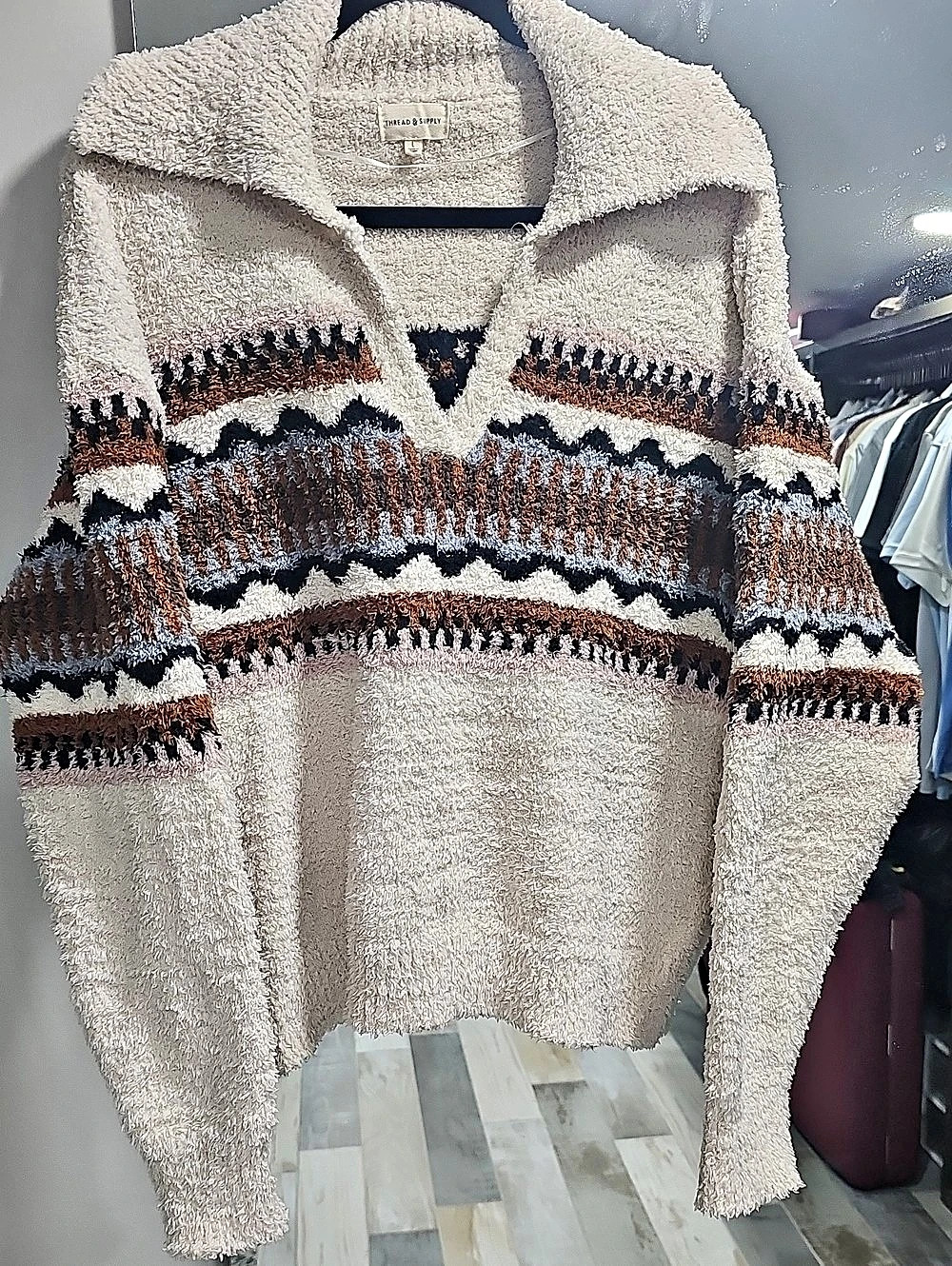 Thread & Supply Geometric Sweater in Cream & Brown Size Large Like N